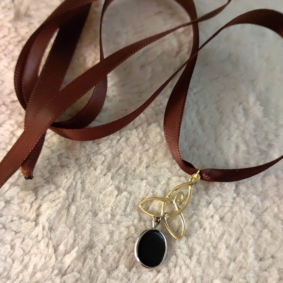 Handmade Ribbon Necklace with Vintage Celtic Pendant - Picture 2 of 3